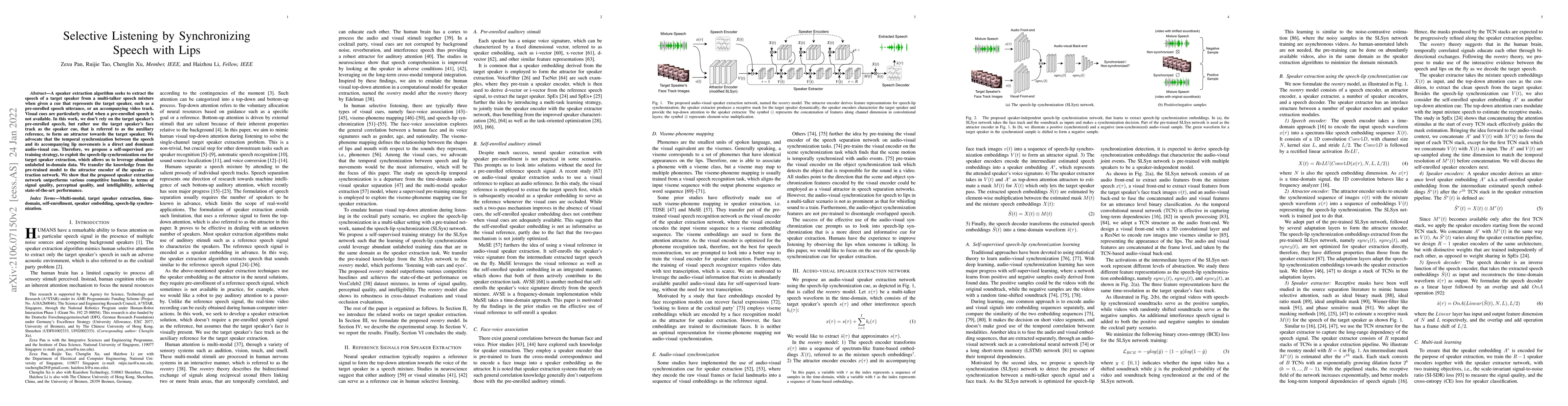 Thumbnail for Selective Listening by Synchronizing Speech with Lips