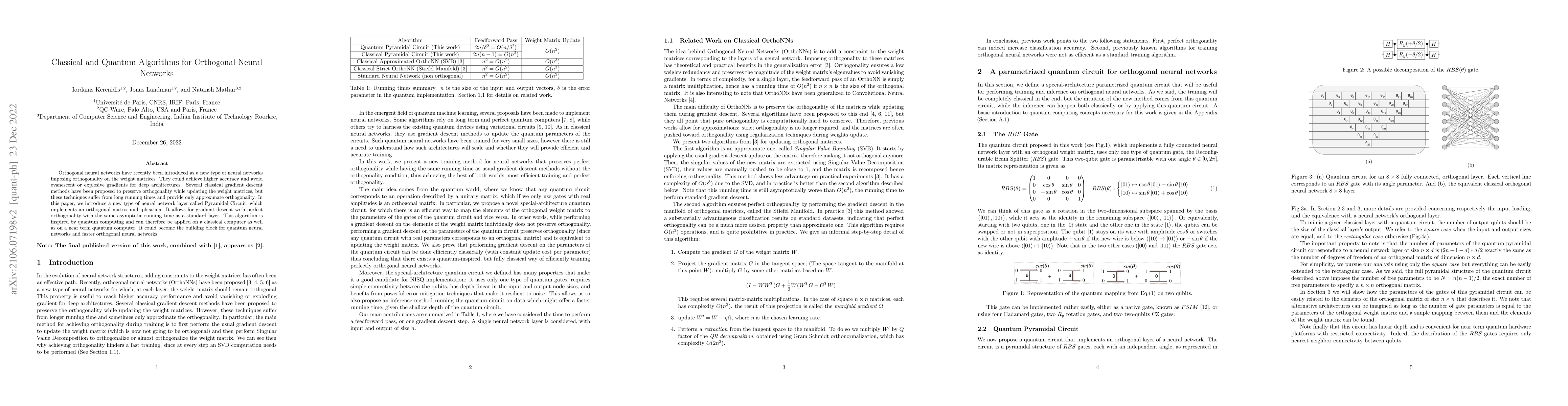 Thumbnail for Classical and Quantum Algorithms for Orthogonal Neural Networks