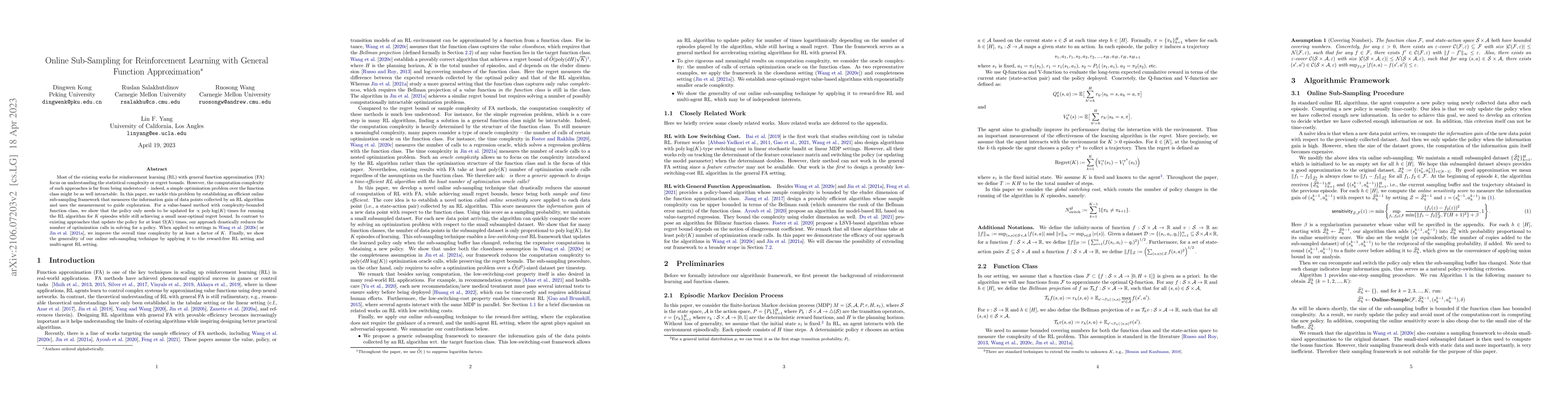 Thumbnail for Online Sub-Sampling for Reinforcement Learning with General Function
  Approximation