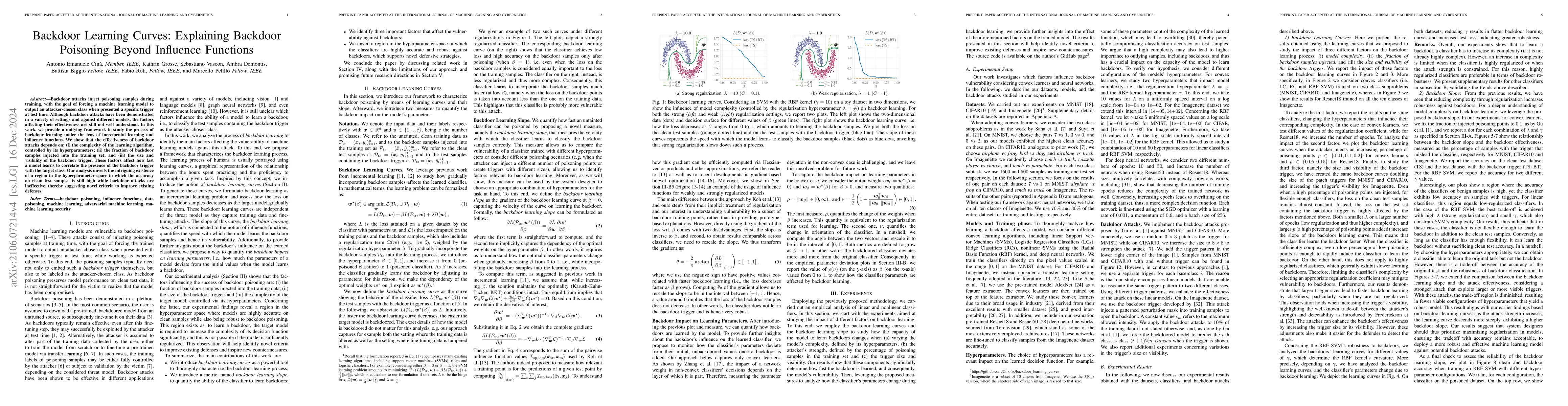 Thumbnail for Backdoor Learning Curves: Explaining Backdoor Poisoning Beyond Influence
  Functions