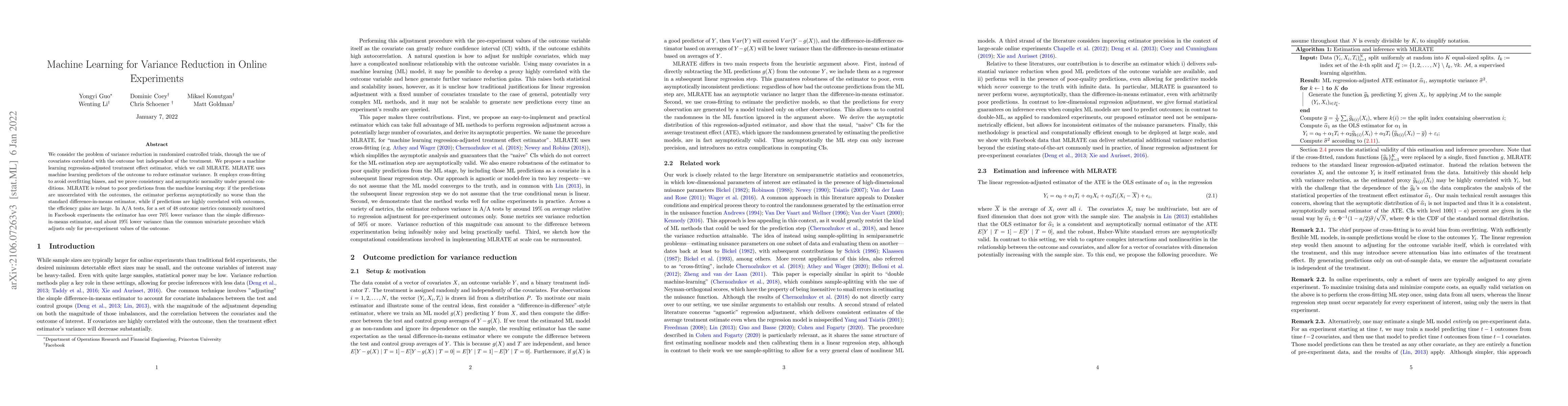 Thumbnail for Machine Learning for Variance Reduction in Online Experiments