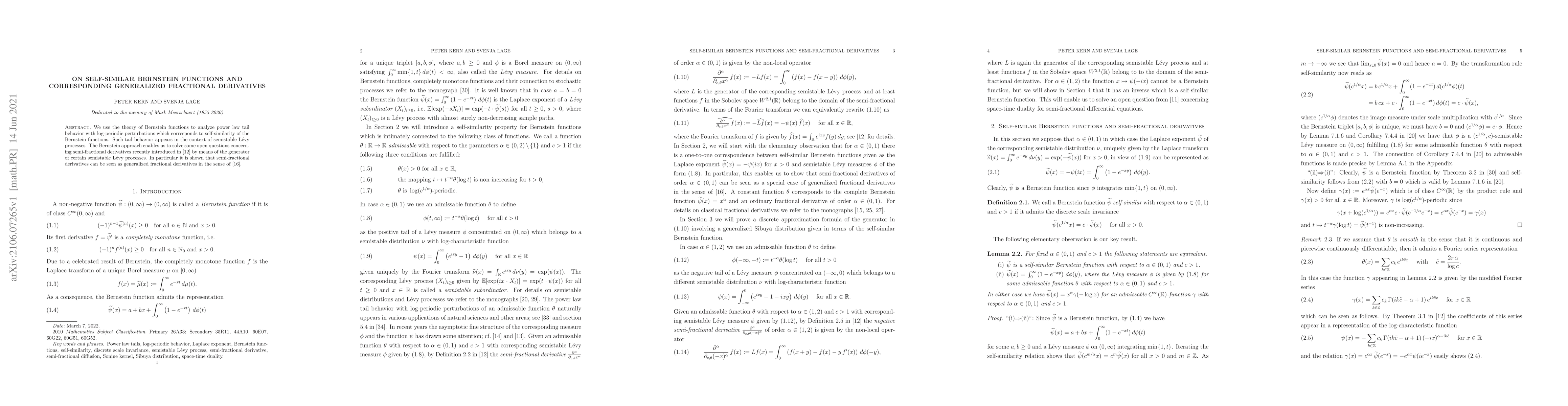 Thumbnail for On self-similar Bernstein functions and corresponding generalized
  fractional derivatives