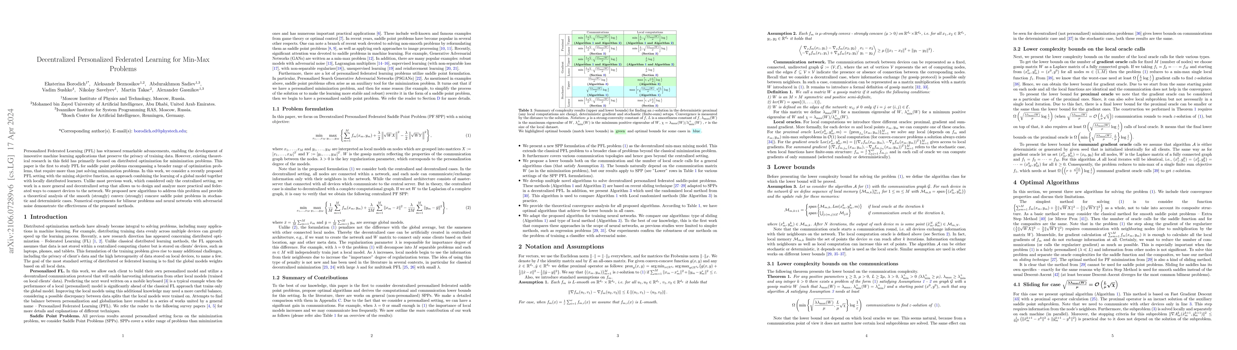 Thumbnail for Decentralized Personalized Federated Learning for Min-Max Problems