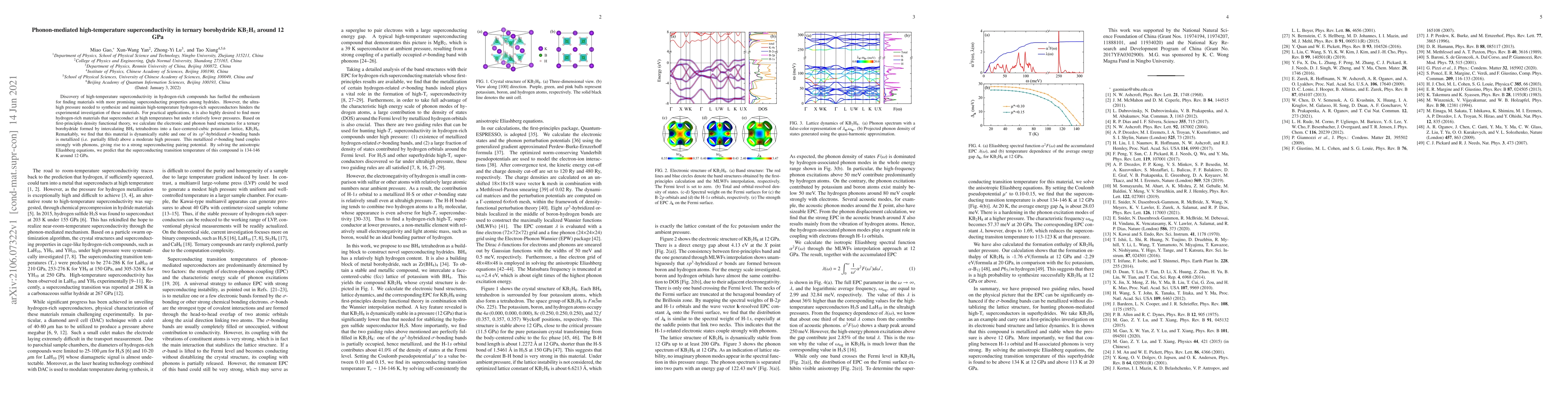 Thumbnail for Phonon-mediated high-temperature superconductivity in ternary
  borohydride KB$_2$H$_8$ around 12 GPa