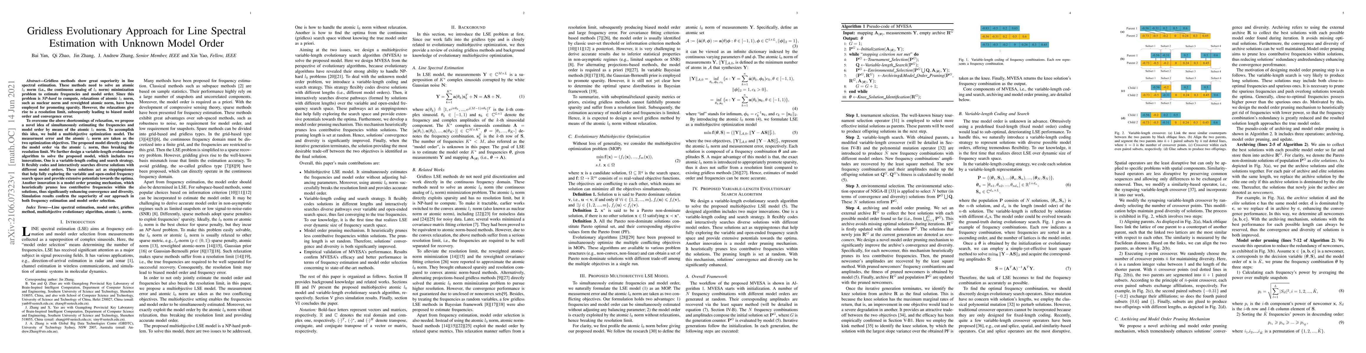 Thumbnail for Gridless Evolutionary Approach for Line Spectral Estimation with Unknown
  Model Order