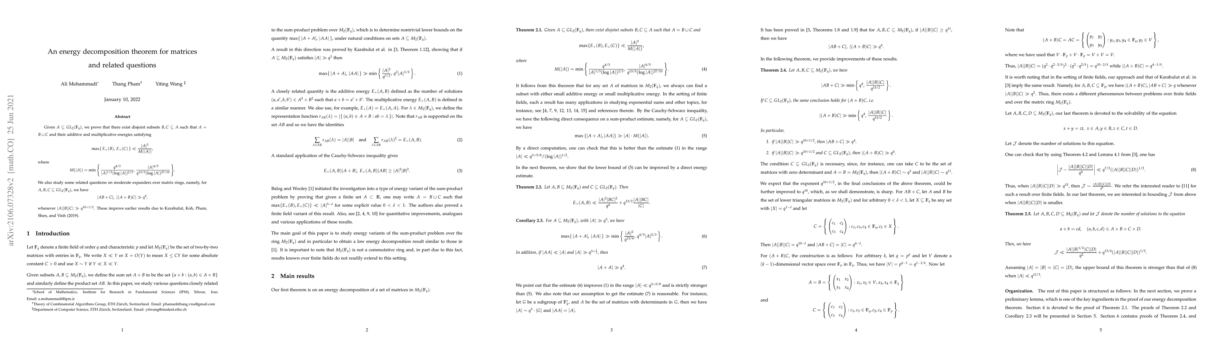 Thumbnail for An energy decomposition theorem for matrices and related questions