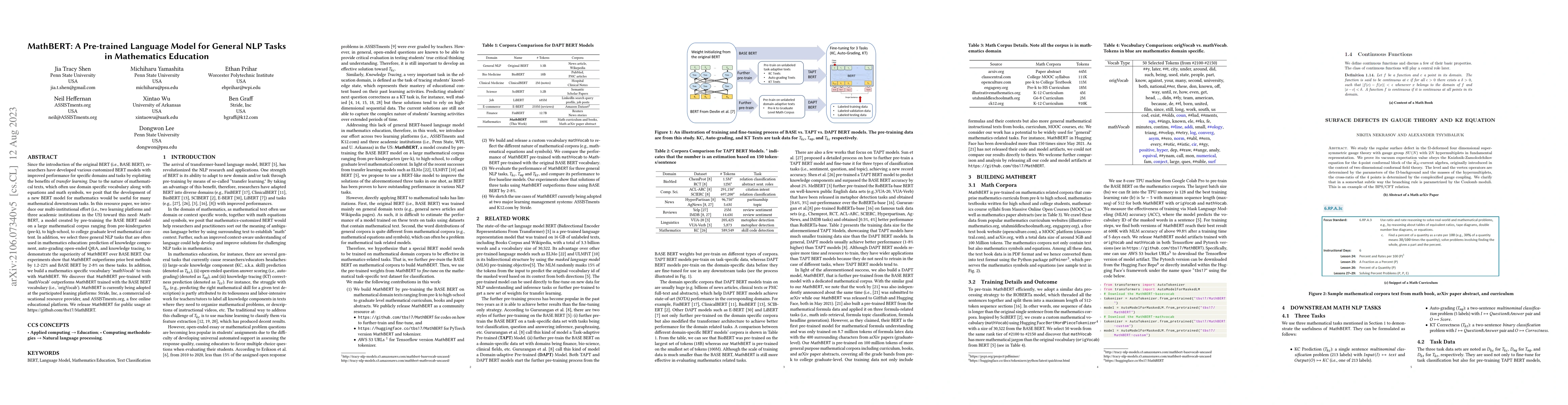Thumbnail for MathBERT: A Pre-trained Language Model for General NLP Tasks in
  Mathematics Education