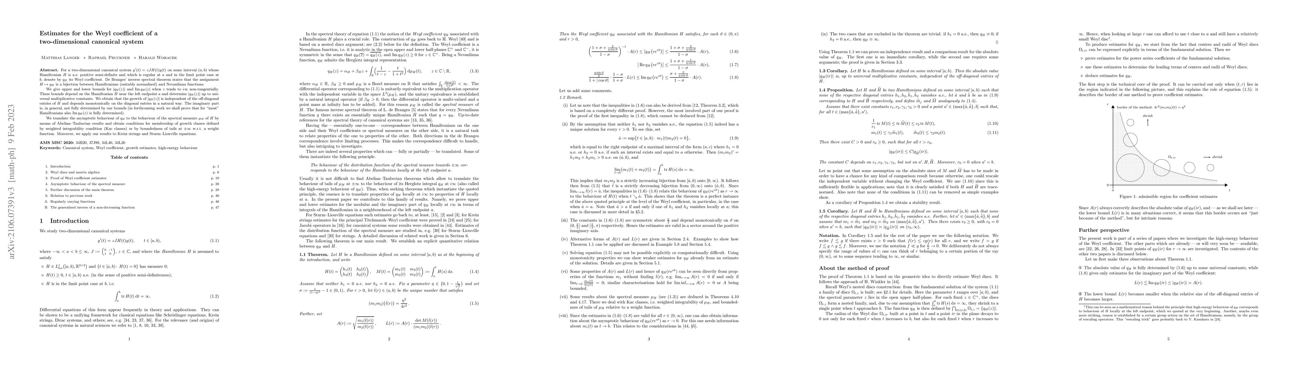 Thumbnail for Estimates for the Weyl coefficient of a two-dimensional canonical system