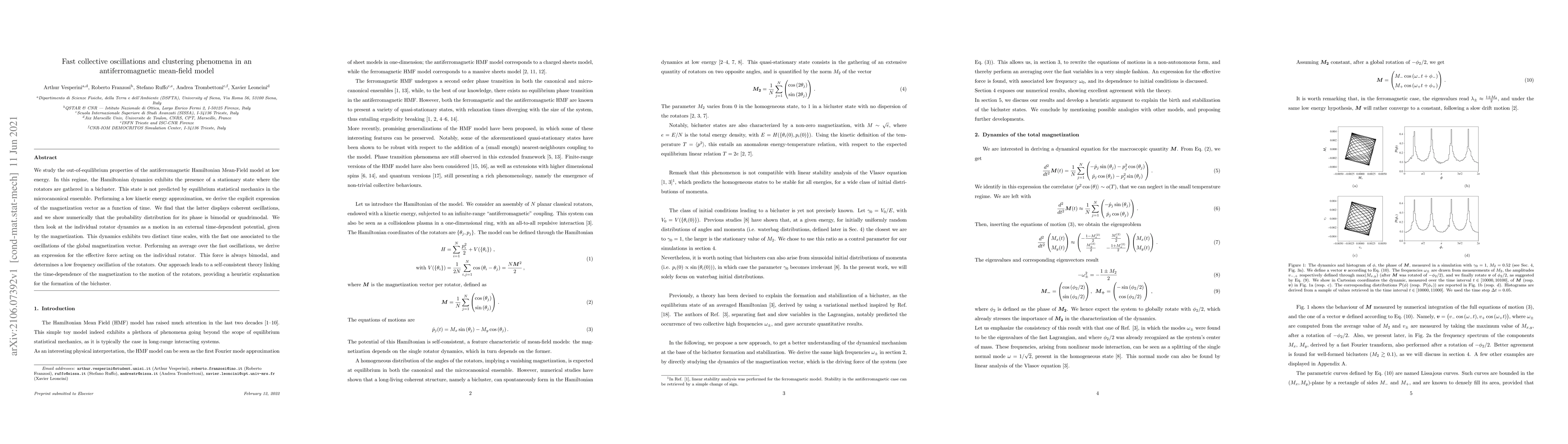 Thumbnail for Fast collective oscillations and clustering phenomena in an
  antiferromagnetic mean-field model