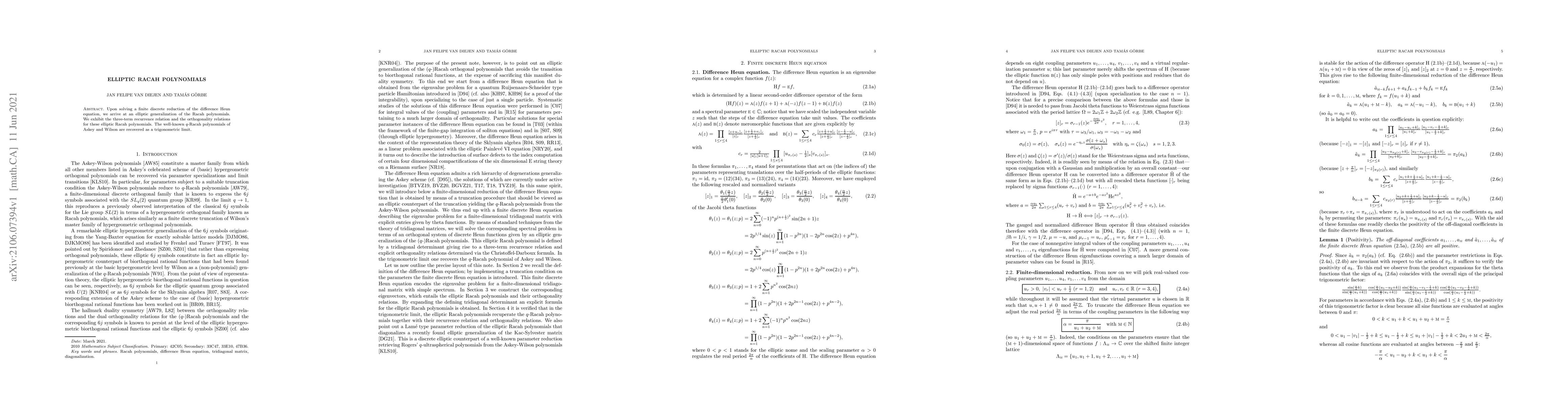 Thumbnail for Elliptic Racah polynomials