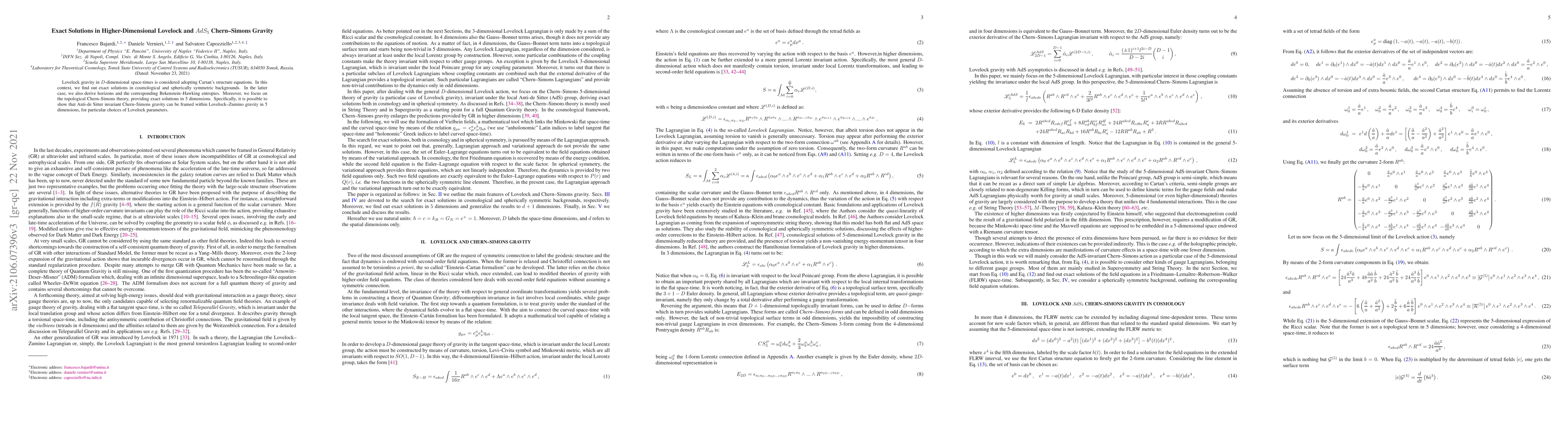 Thumbnail for Exact Solutions in Higher-Dimensional Lovelock and $AdS_5$ Chern-Simons
  Gravity
