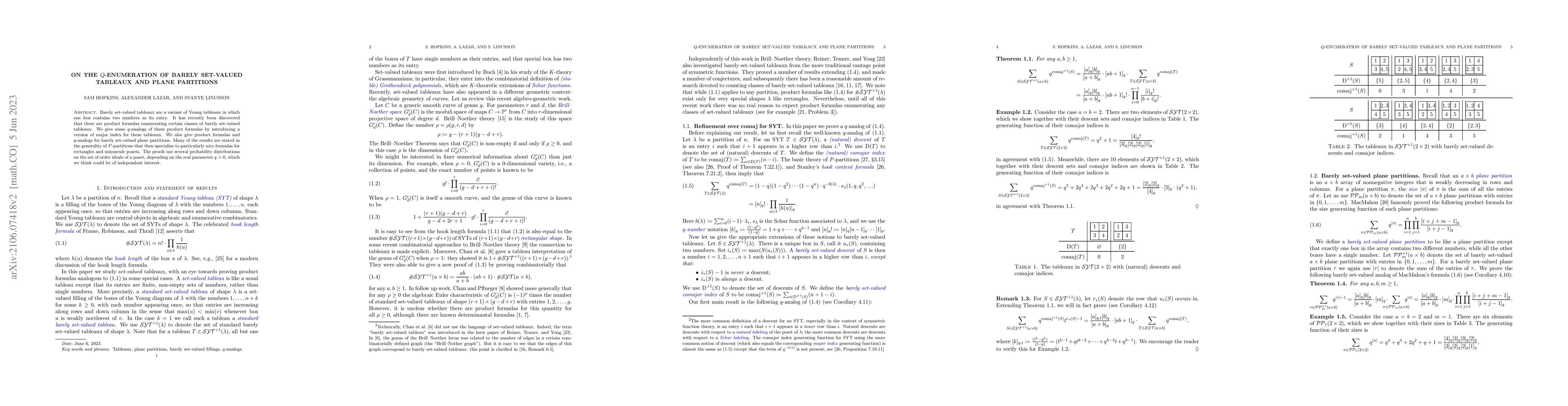 Thumbnail for On the $q$-Enumeration of Barely Set-Valued Tableaux and Plane
  Partitions