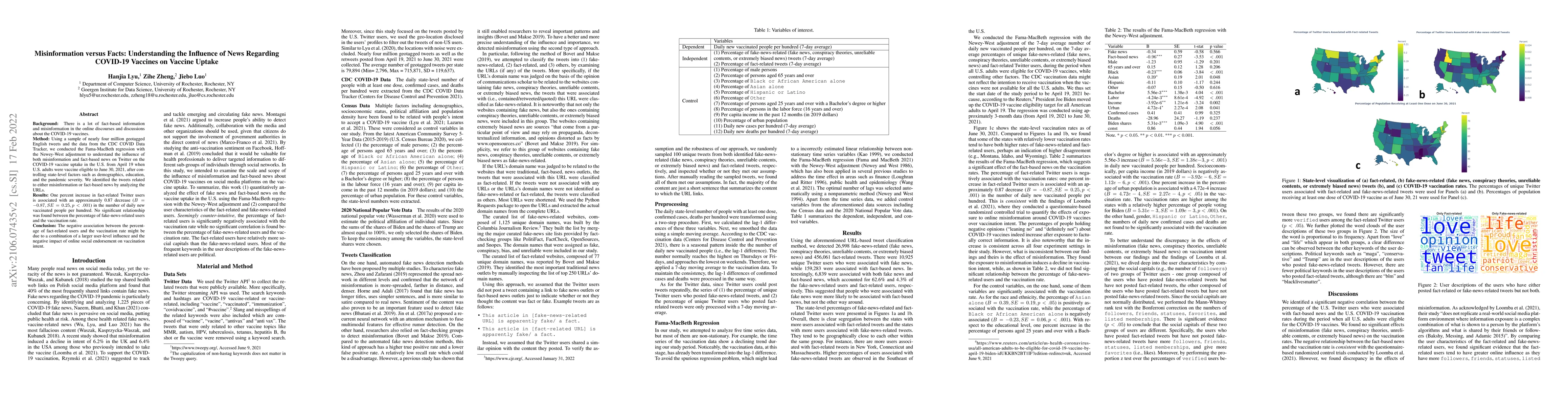 Thumbnail for Misinformation versus Facts: Understanding the Influence of News
  Regarding COVID-19 Vaccines on Vaccine Uptake