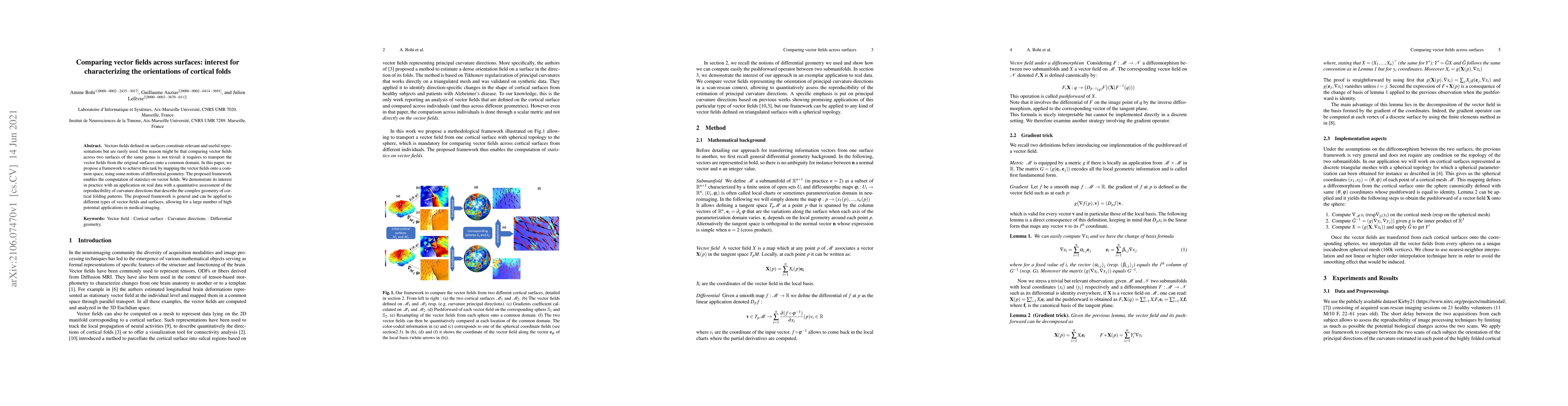 Thumbnail for Comparing vector fields across surfaces: interest for characterizing the
  orientations of cortical folds