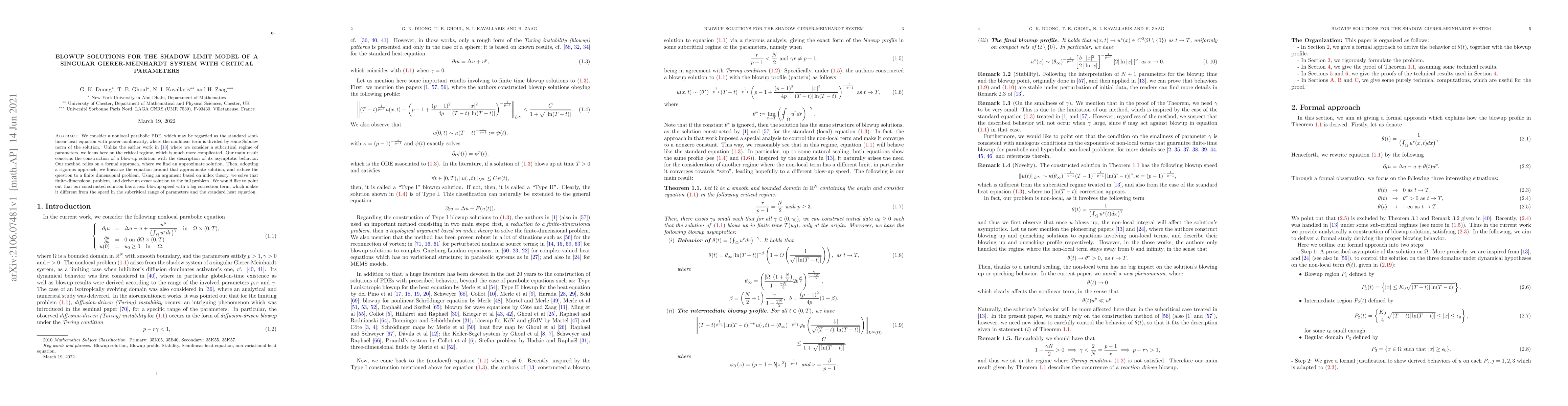 Thumbnail for Blowup solutions for the shadow limit model of singular Gierer-Meinhardt
  system with critical parameters