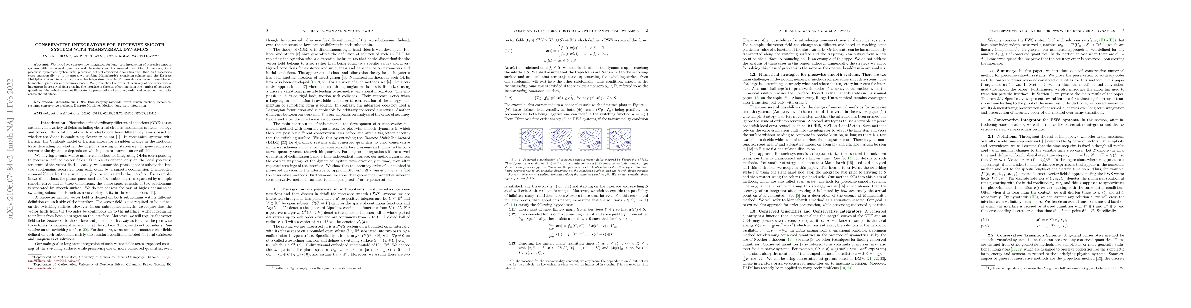 Thumbnail for Conservative Integrators for Piecewise Smooth Systems with Transversal
  Dynamics