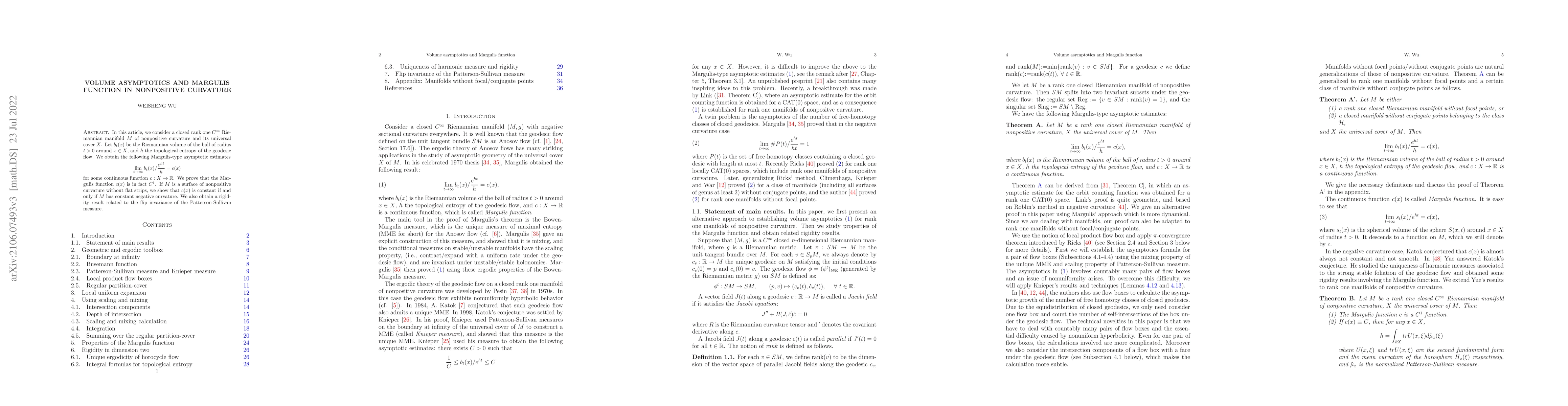 Thumbnail for Volume asymptotics and Margulis function in nonpositive curvature