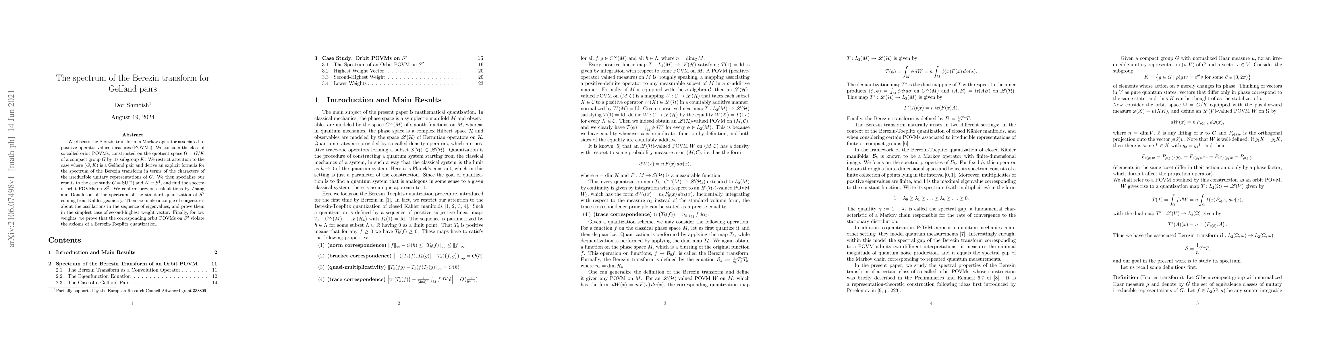 Thumbnail for The Spectrum of the Berezin transform for Gelfand pairs