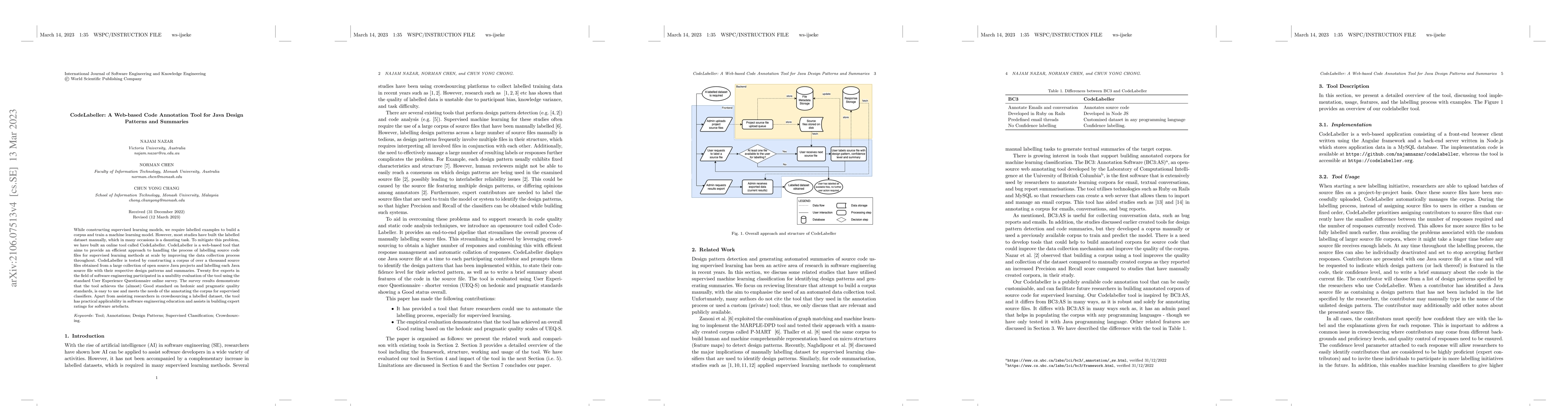 Thumbnail for CodeLabeller: A Web-based Code Annotation Tool for Java Design Patterns
  and Summaries