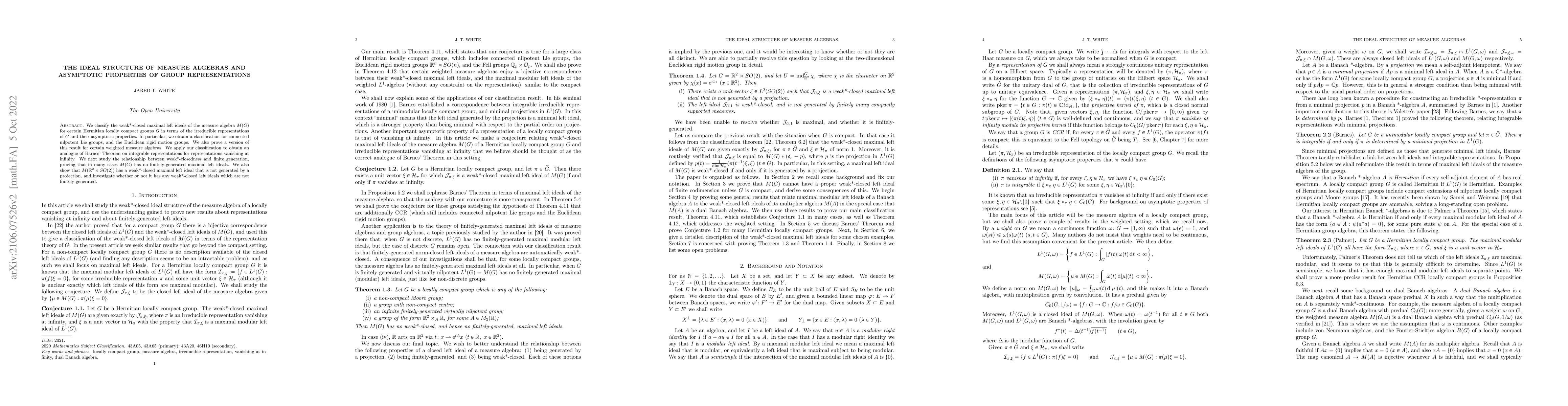 Thumbnail for The ideal structure of measure algebras and asymptotic properties of
  group representations