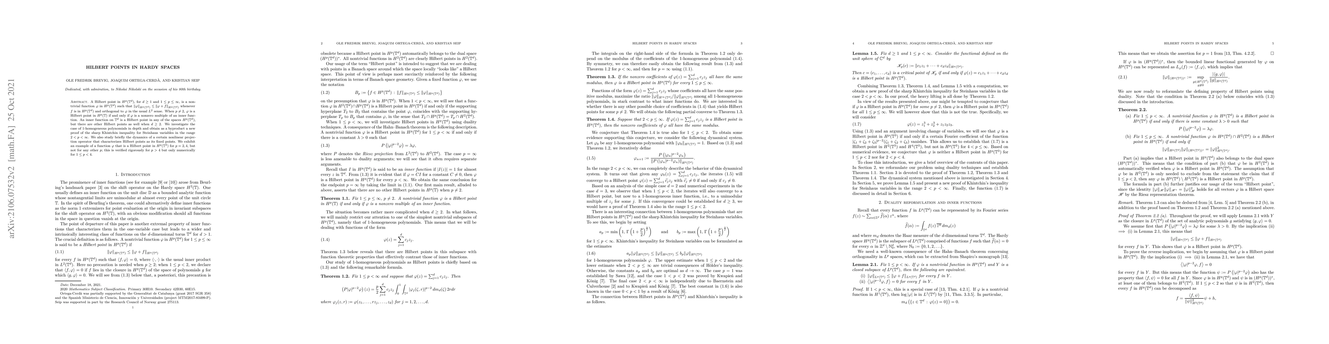 Thumbnail for Hilbert points in Hardy spaces