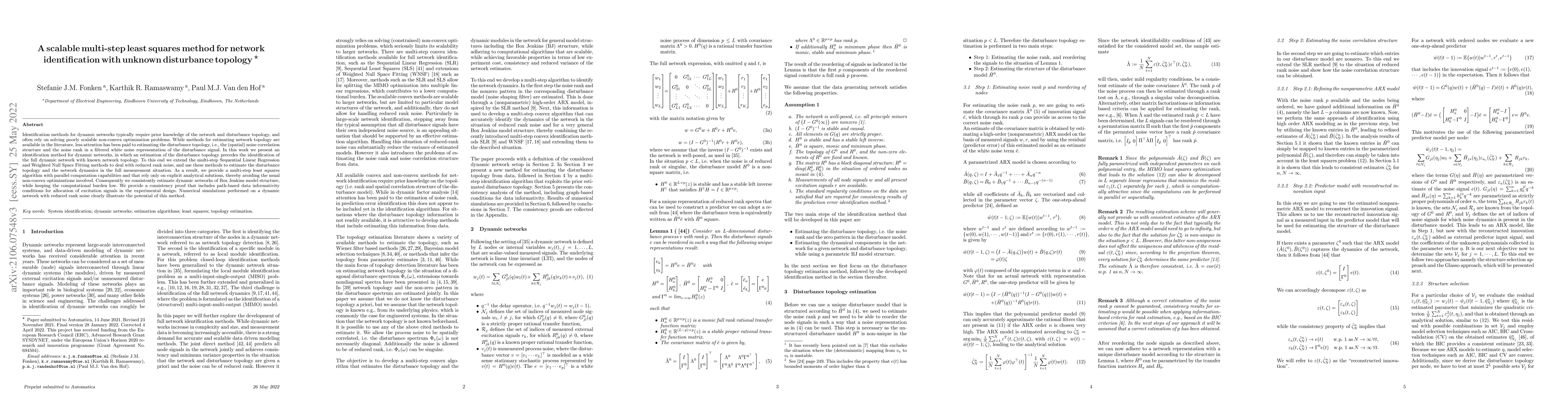Thumbnail for A scalable multi-step least squares method for network identification
  with unknown disturbance topology