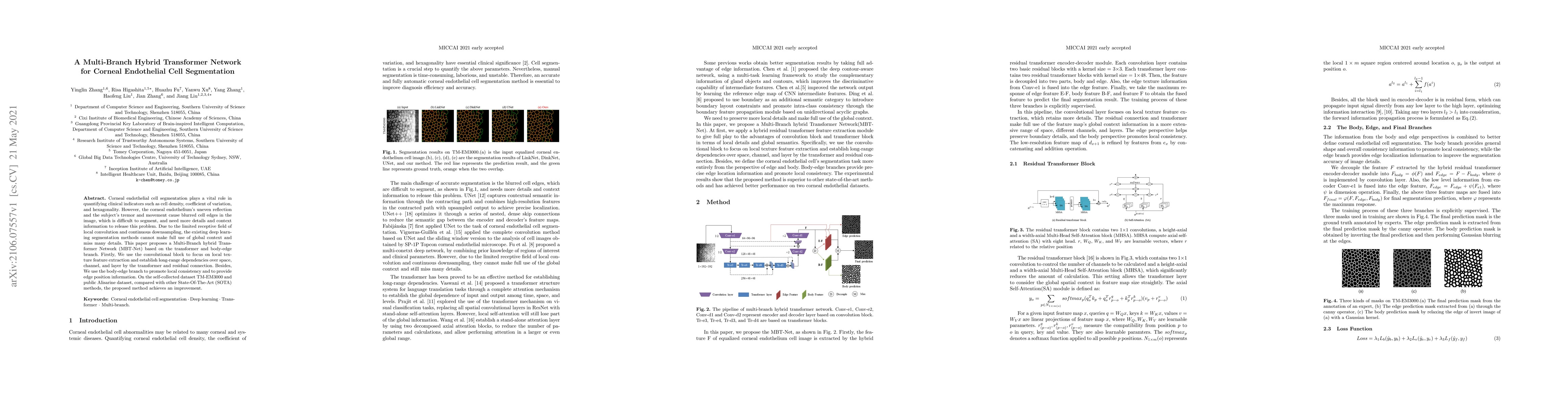 Thumbnail for A Multi-Branch Hybrid Transformer Networkfor Corneal Endothelial Cell
  Segmentation
