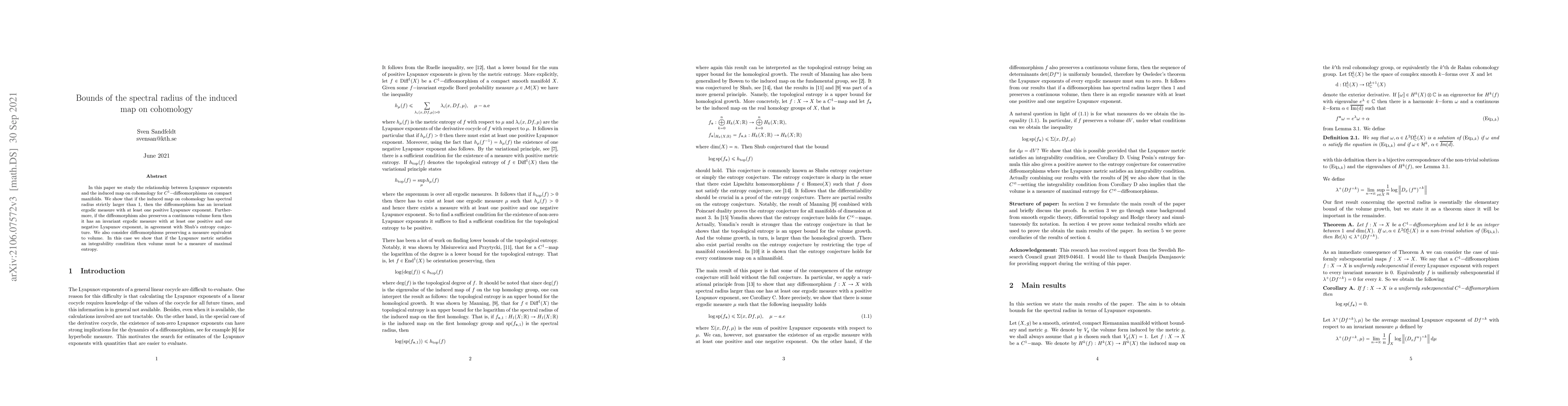 Thumbnail for Bounds of the spectral radius of the induced map on cohomology
