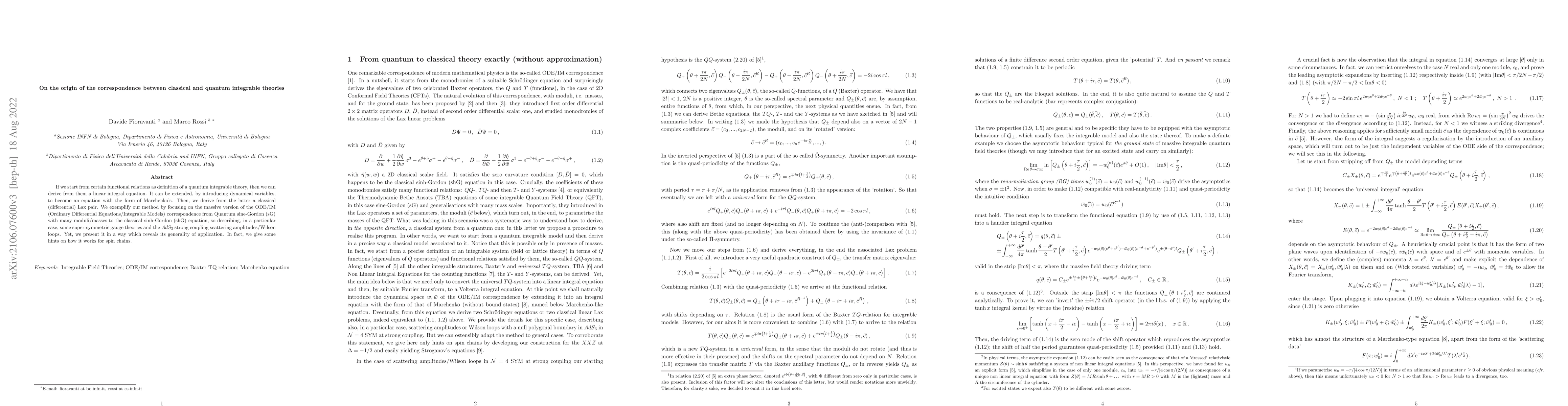 Thumbnail for On the origin of the correspondence between classical and quantum
  integrable theories