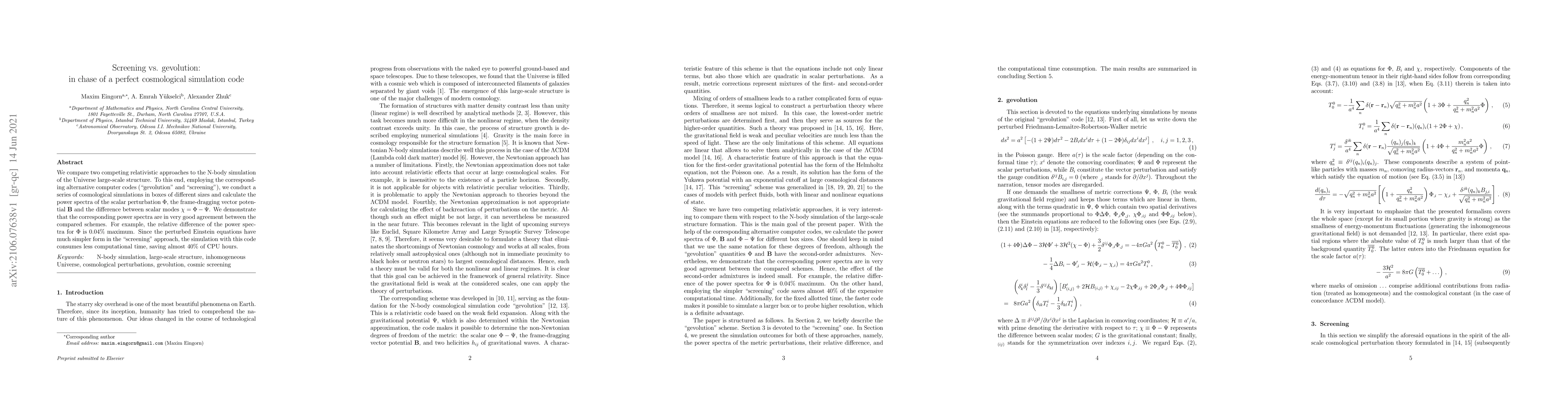Thumbnail for Screening vs. gevolution: in chase of a perfect cosmological simulation
  code
