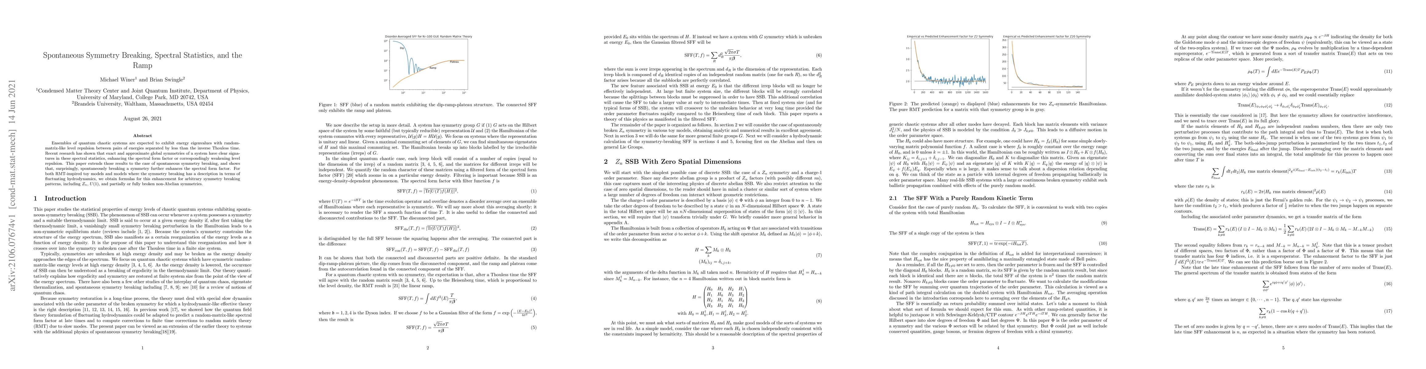 Thumbnail for Spontaneous Symmetry Breaking, Spectral Statistics, and the Ramp