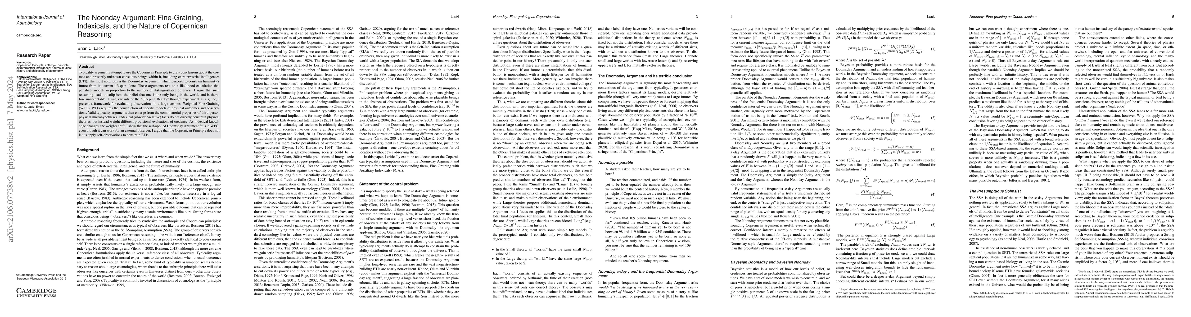 Thumbnail for The Noonday Argument: Fine-Graining, Indexicals, and the Nature of
  Copernican Reasoning