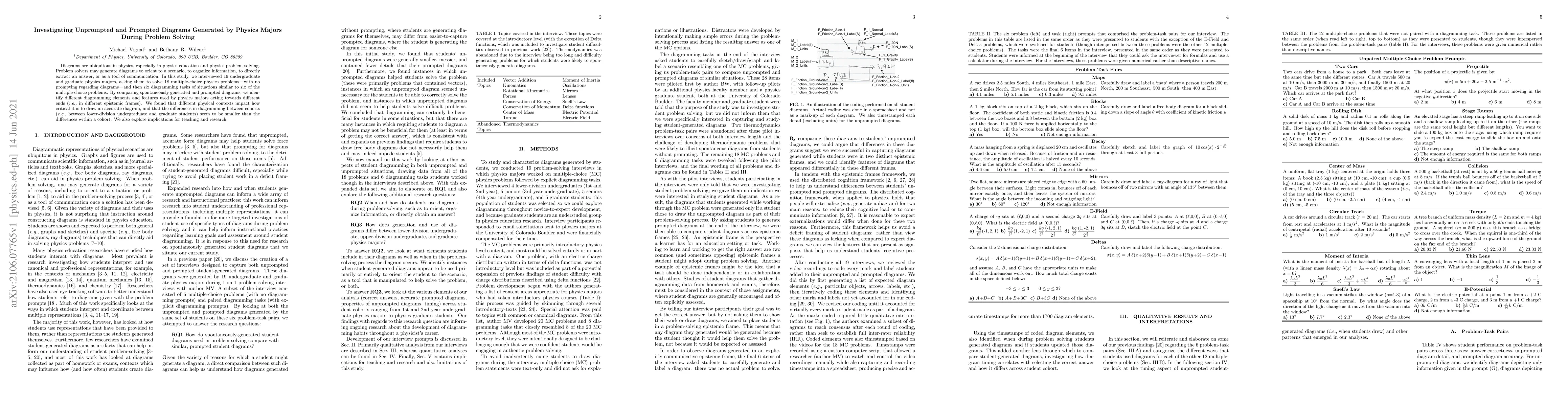 Thumbnail for Investigating Unprompted and Prompted Diagrams Generated by Physics
  MajorsDuring Problem Solving