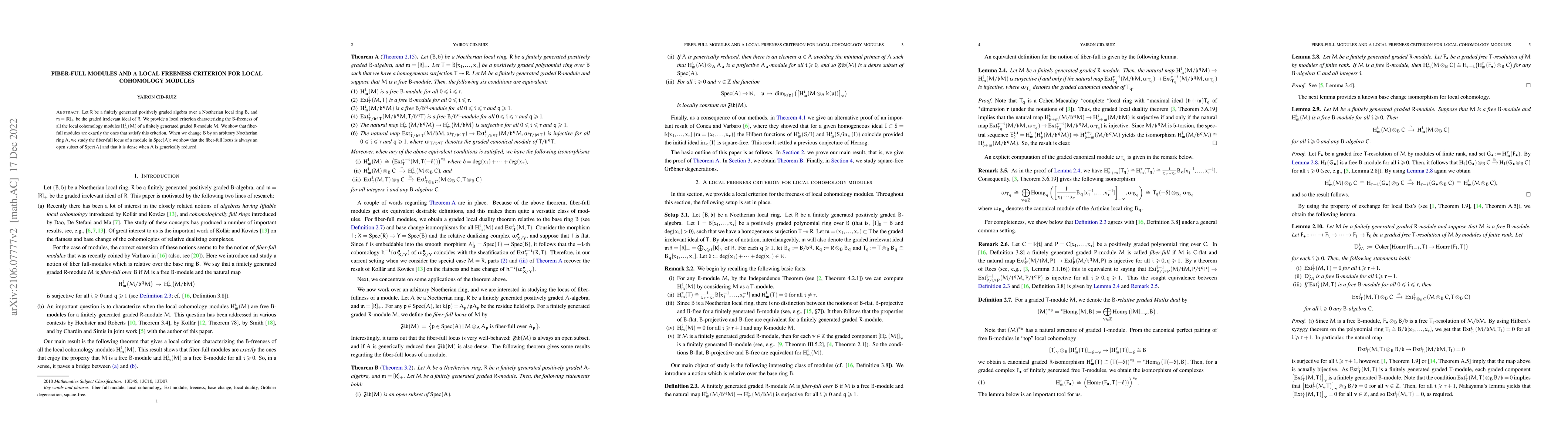 Thumbnail for Fiber-full modules and a local freeness criterion for local cohomology
  modules