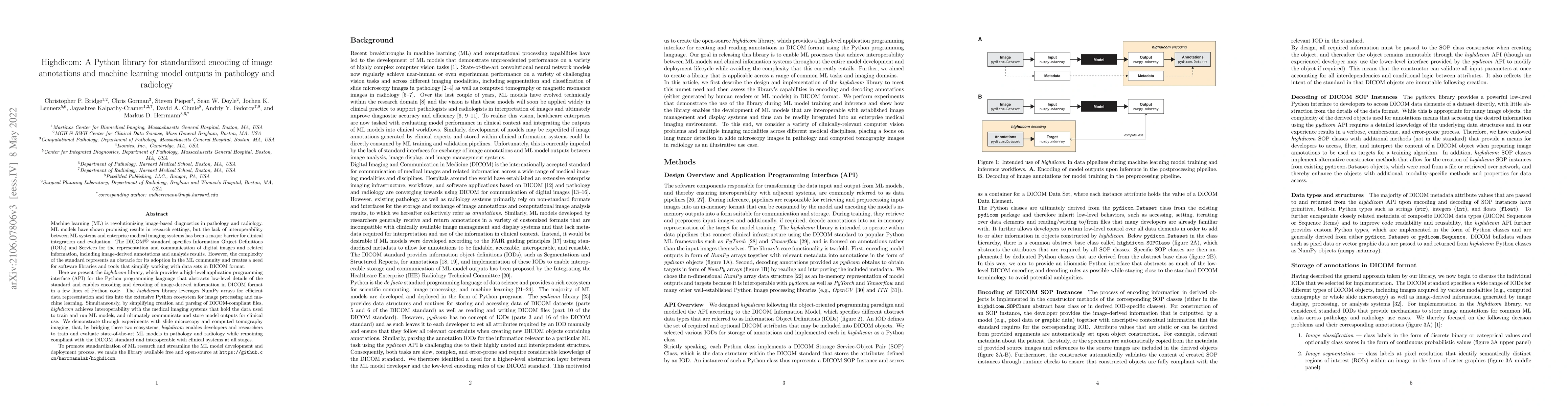 Thumbnail for Highdicom: A Python library for standardized encoding of image
  annotations and machine learning model outputs in pathology and radiology
