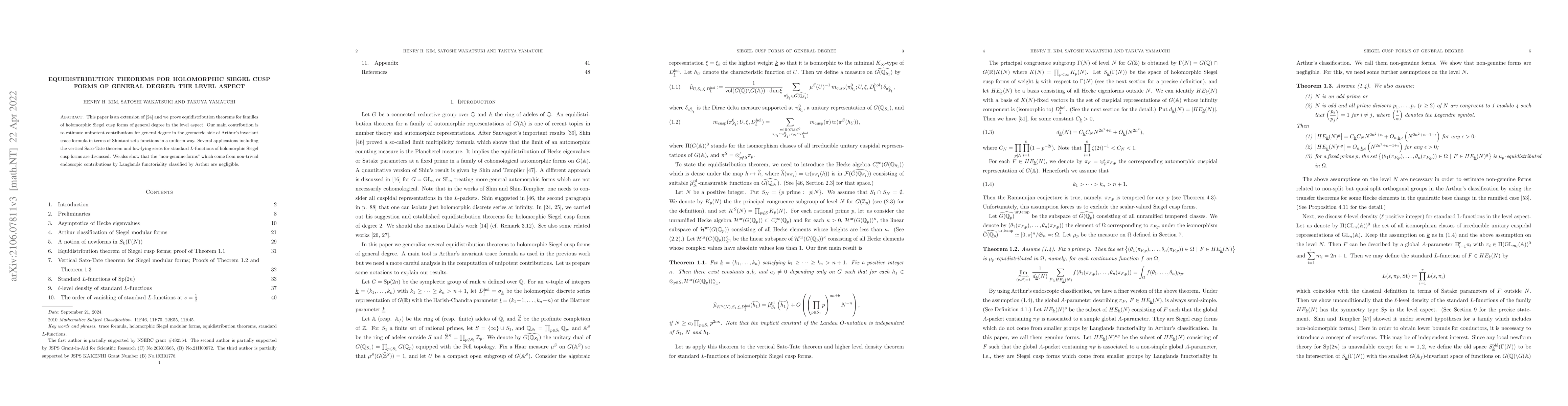 Thumbnail for Equidistribution theorems for holomorphic Siegel cusp forms of general
  degree: the level aspect