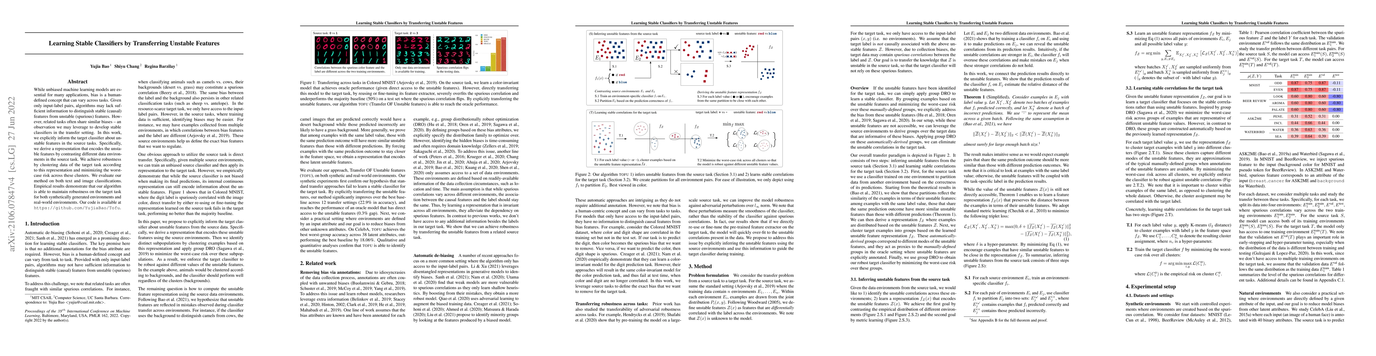 Thumbnail for Learning Stable Classifiers by Transferring Unstable Features