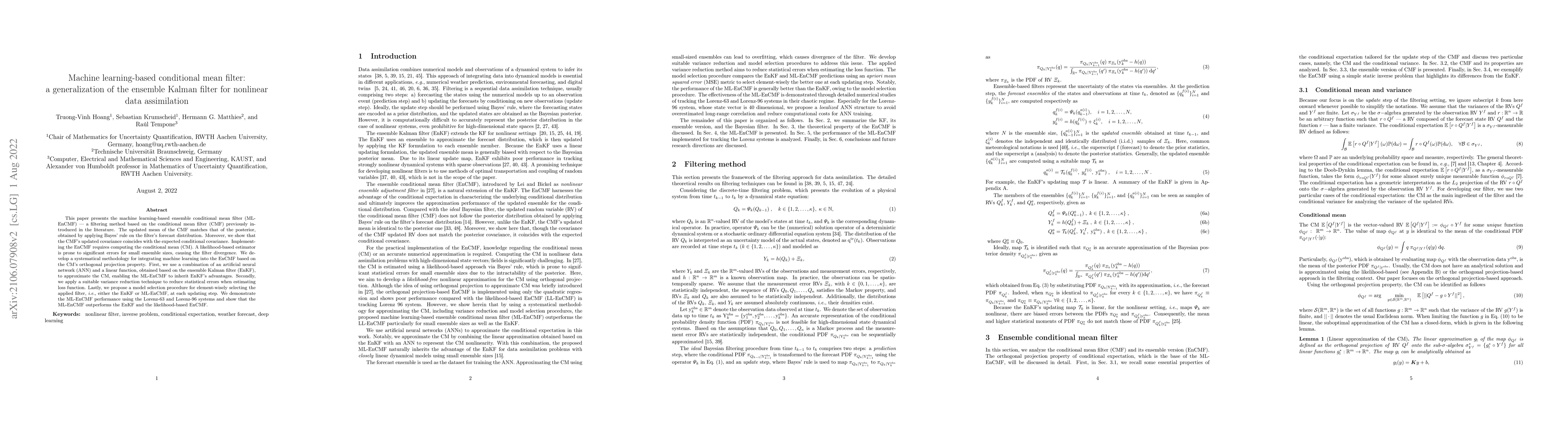 Thumbnail for Machine learning-based conditional mean filter: a generalization of the
  ensemble Kalman filter for nonlinear data assimilation