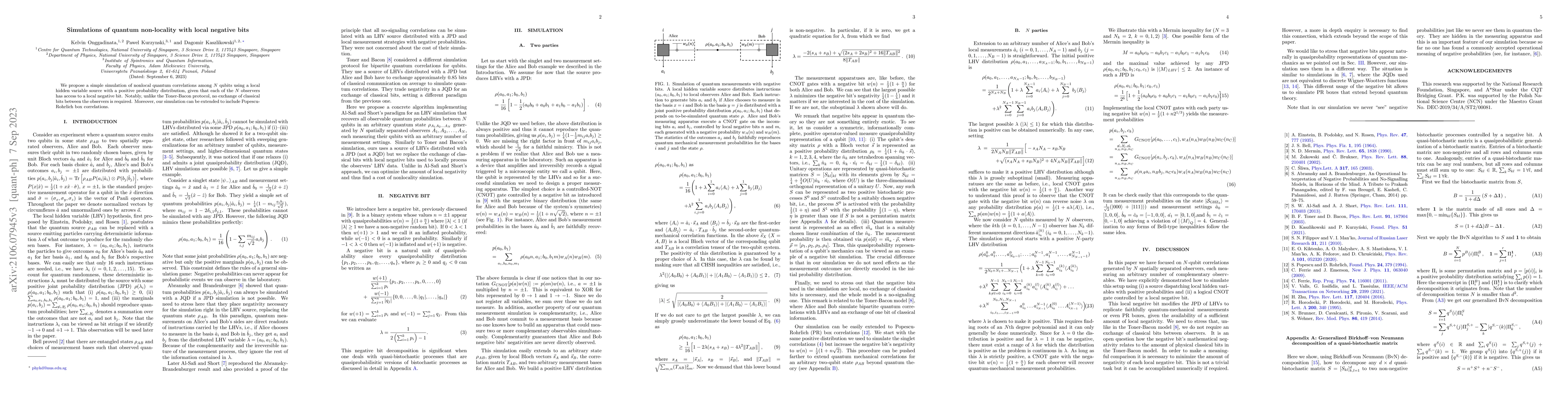 Thumbnail for Simulations of quantum nonlocality with local negative bits