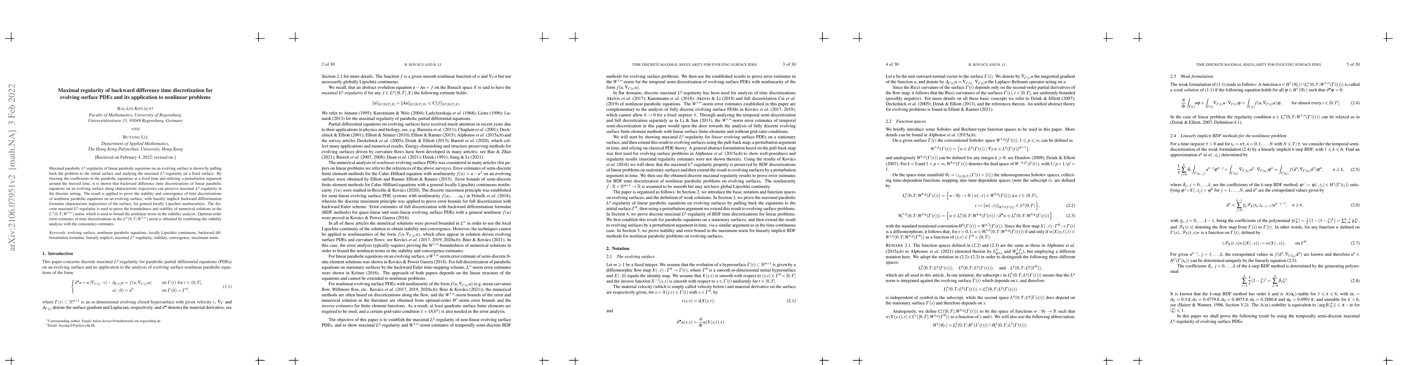 Thumbnail for Maximal regularity of backward difference time discretization for
  evolving surface PDEs and its application to nonlinear problems