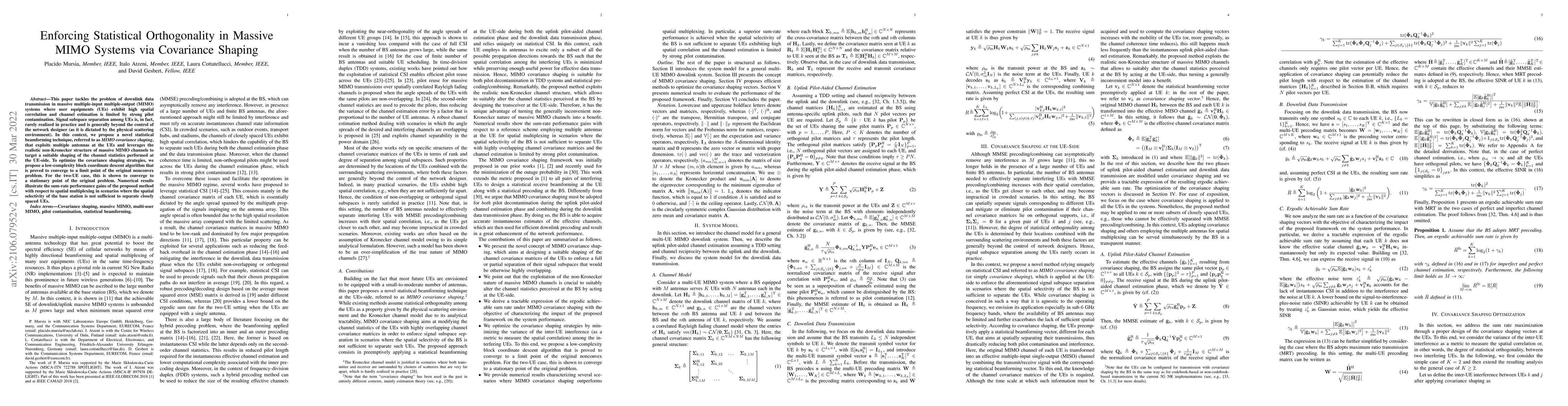 Thumbnail for Enforcing Statistical Orthogonality in Massive MIMO Systems via
  Covariance Shaping