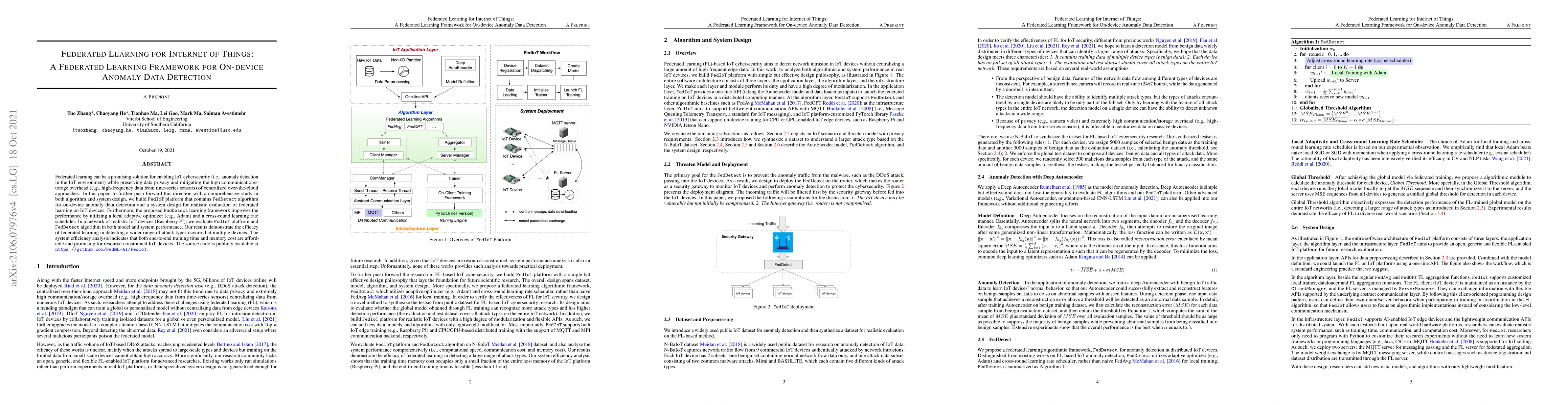 Thumbnail for Federated Learning for Internet of Things: A Federated Learning
  Framework for On-device Anomaly Data Detection