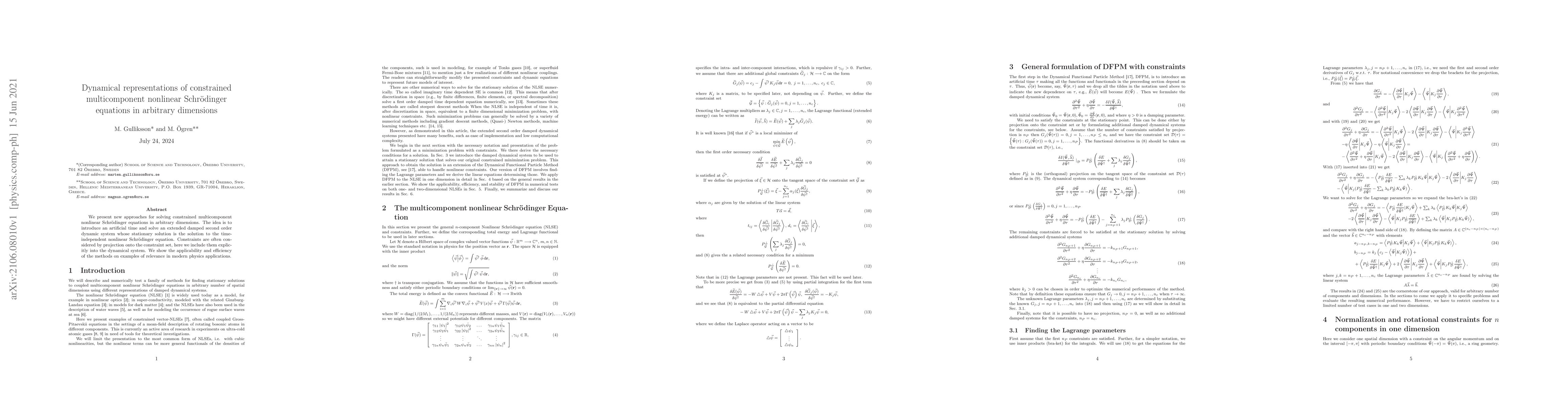 Thumbnail for Dynamical representations of constrained multicomponent nonlinear
  Schr\"odinger equations in arbitrary dimensions
