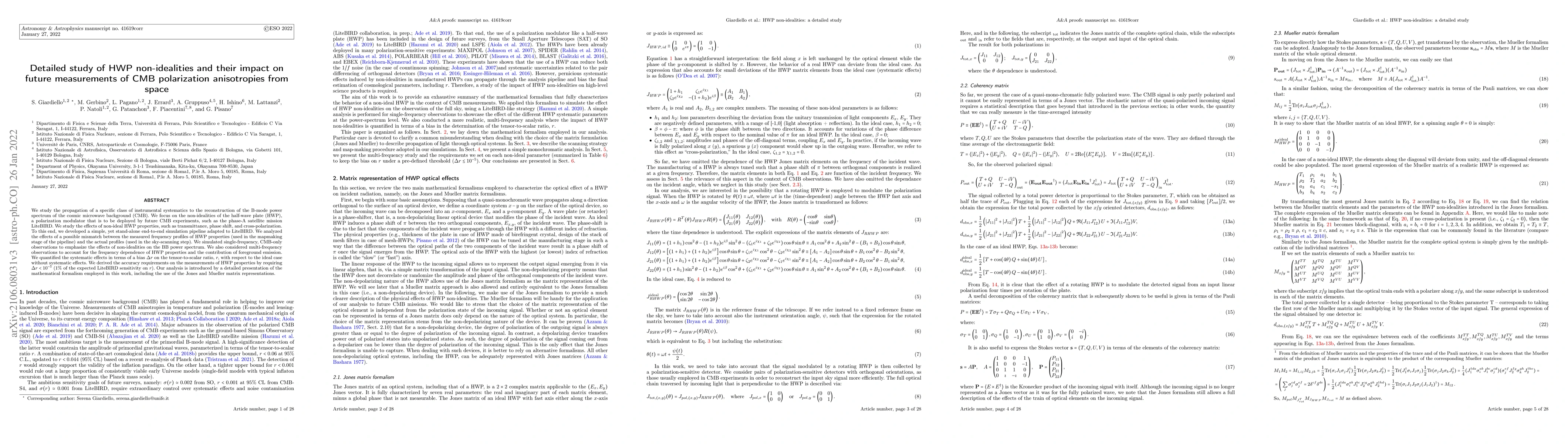 Thumbnail for Detailed study of HWP non-idealities and their impact on future
  measurements of CMB polarization anisotropies from space