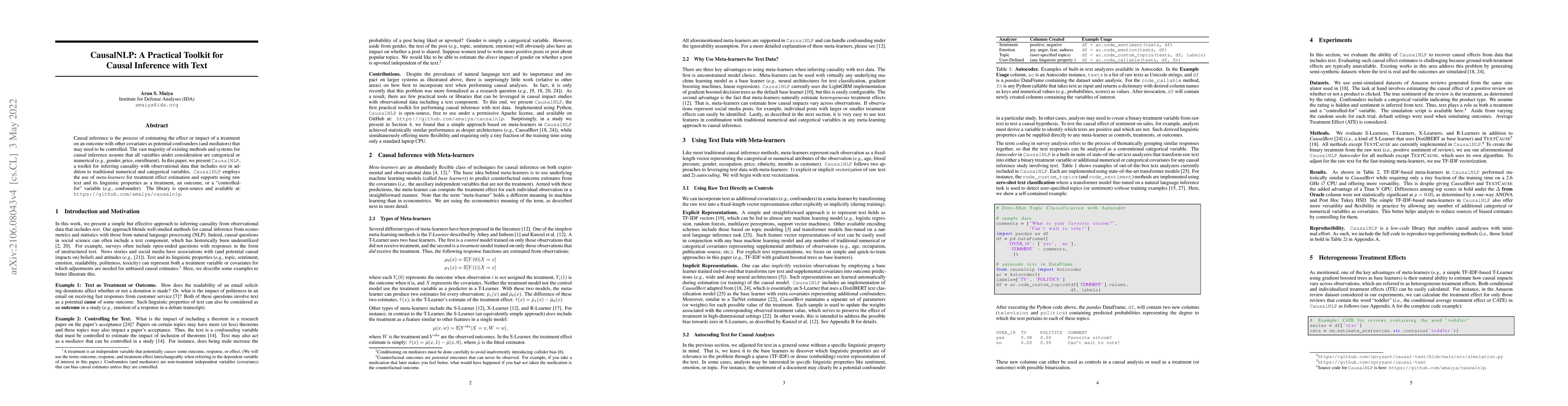 Thumbnail for CausalNLP: A Practical Toolkit for Causal Inference with Text