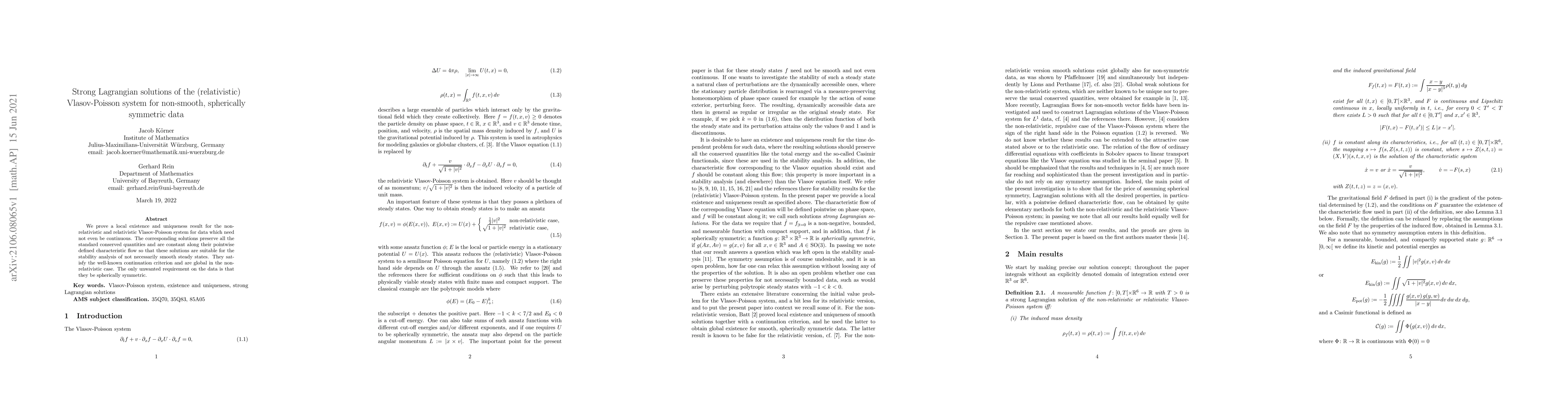 Thumbnail for Strong Lagrangian solutions of the (relativistic) Vlasov-Poisson system
  for non-smooth, spherically symmetric data