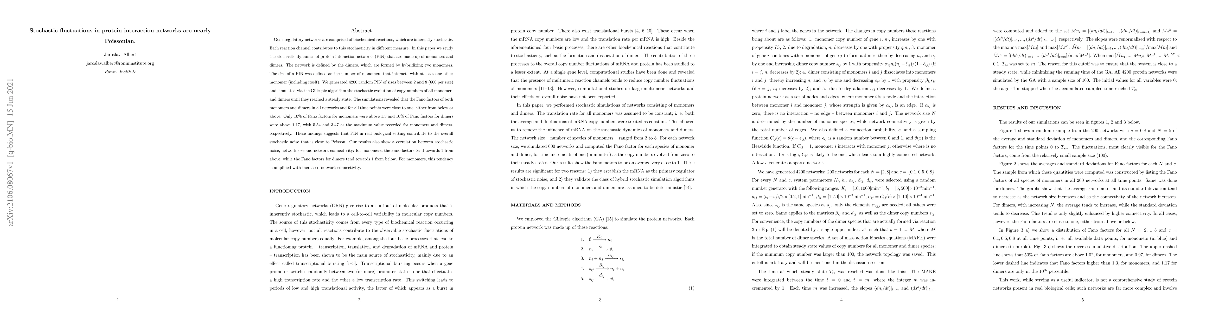Thumbnail for Stochastic fluctuations in protein interaction networks are nearly
  Poissonian
