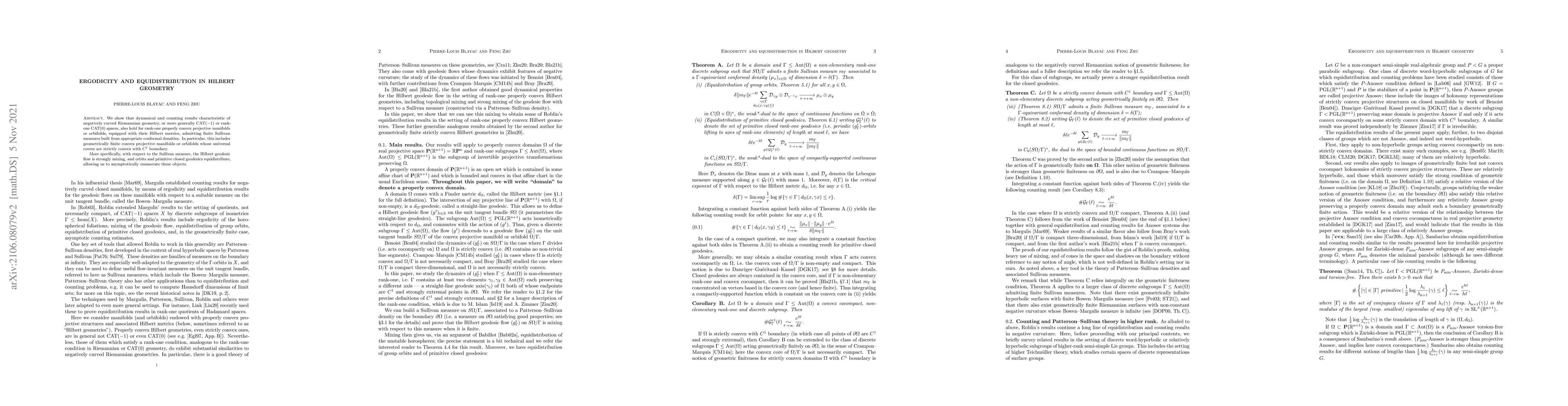Thumbnail for Ergodicity and equidistribution in Hilbert geometry