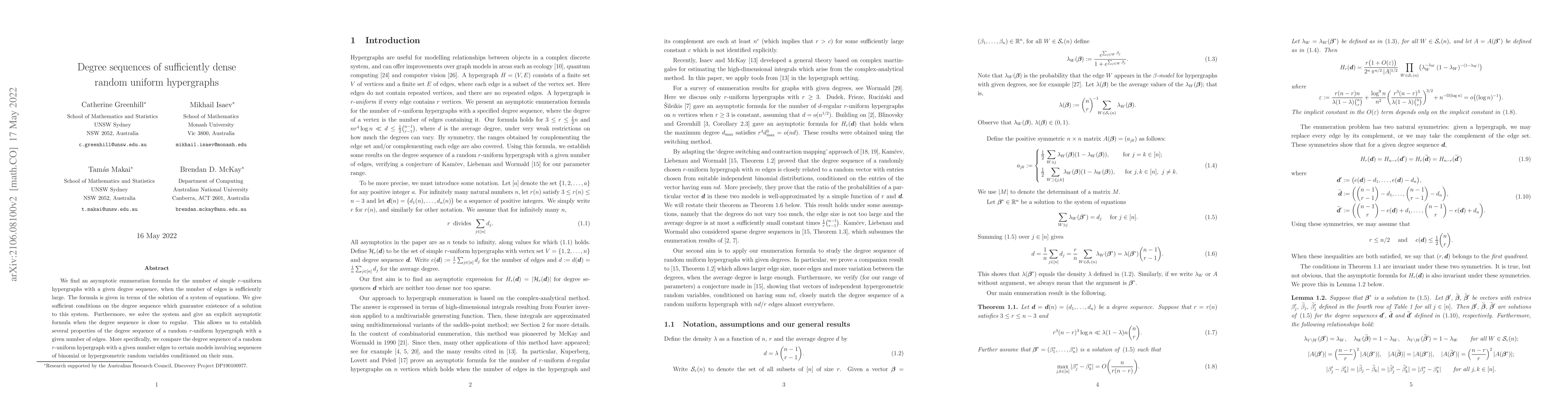 Thumbnail for Degree sequences of sufficiently dense random uniform hypergraphs