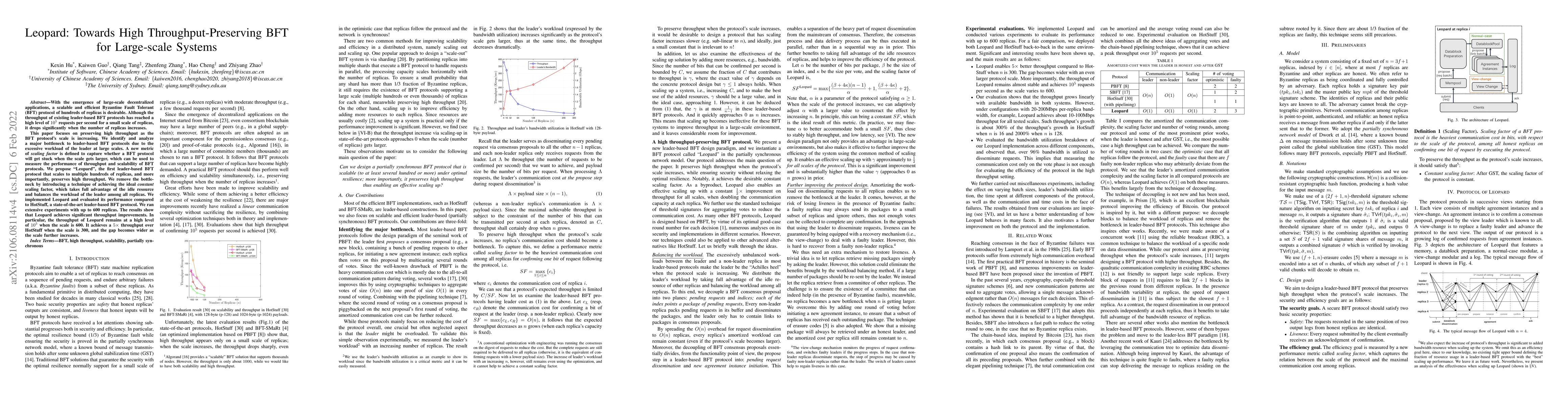 Thumbnail for Leopard: Towards High Throughput-Preserving BFT for Large-scale Systems